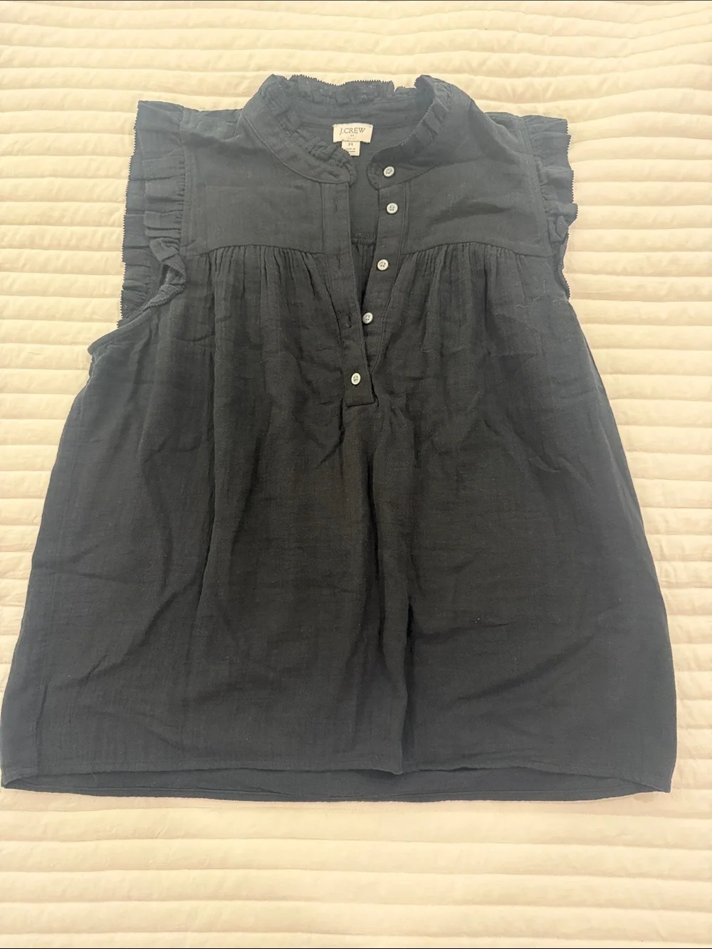 J. Crew Black Ruffle Cap-Sleeve Button Front Blouse
